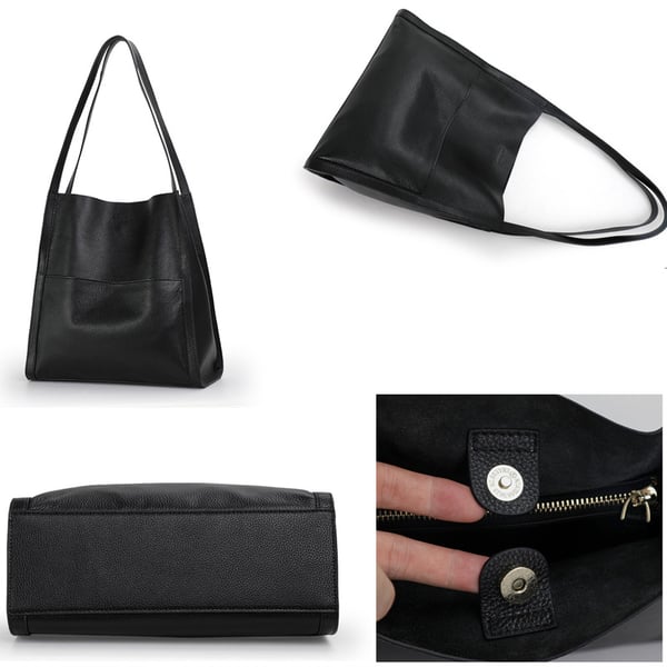 Solid Color Genuine Leather Shoulder Bag